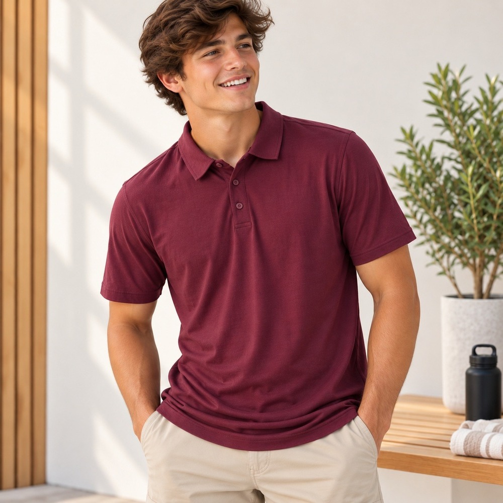 VRST Mens Club Short Sleeve Polo Large Burgundy Plum Golf Quiet Luxury Old Money